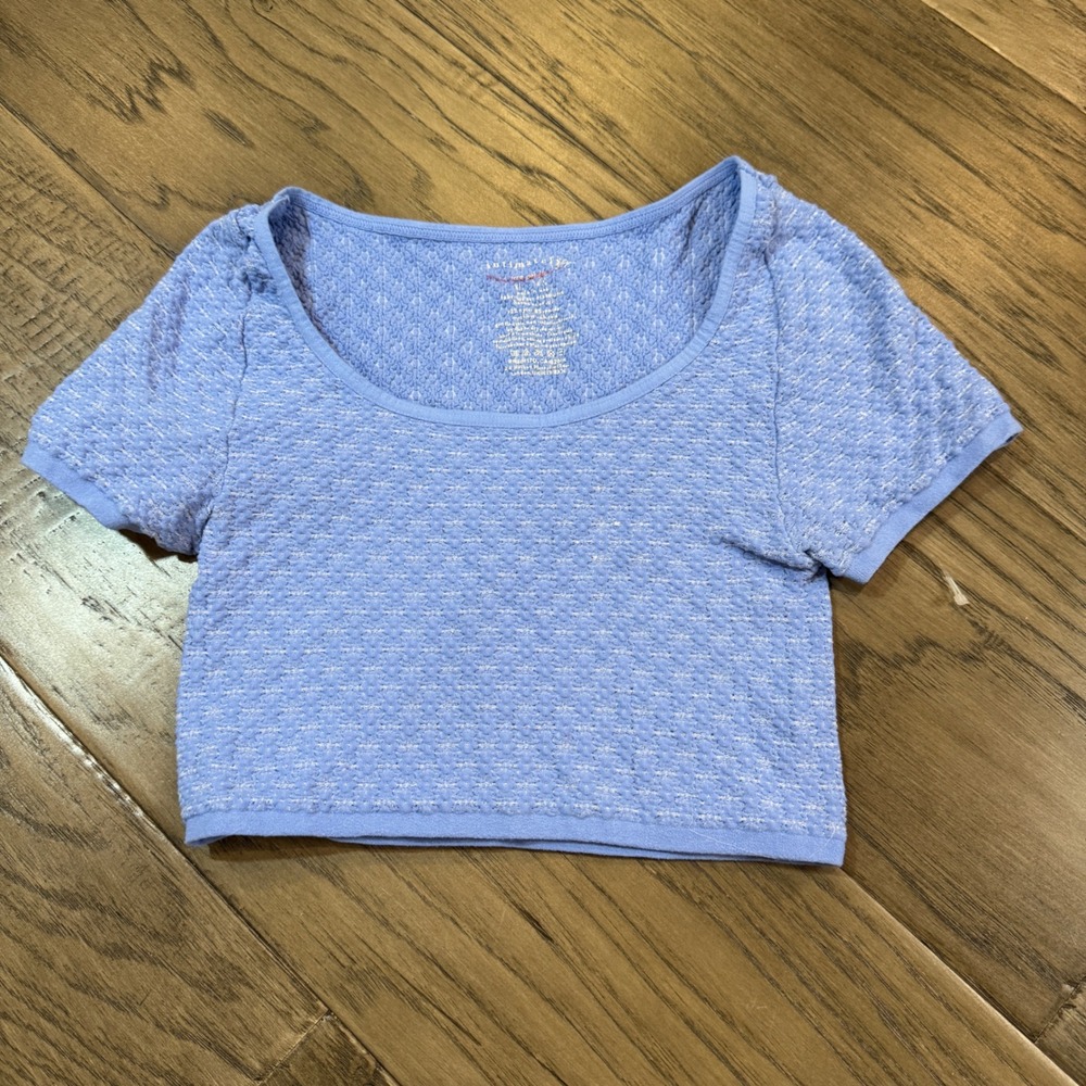 Intimately Free People Womens Crop Top Blue Textured Short Sleeve Size M - Picture 2 of 7
